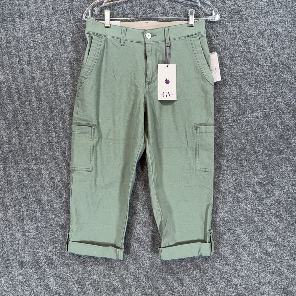 Gloria Vanderbilt Cargo Capri Pants Womens 4P Green Elastic Waist Utility NEW